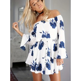 Plus Size Floral Print Off Shoulder Dress - Relaxed Casual Long Sleeve Lace Up Design - Perfect for Spring & Summer, Womens Plus Size Clothing Essential Plus Size Floral Print Off Shoulder Dress - Relaxed Casual Long Sleeve Lace Up Design - Perfect for Spring & Summer, Womens Plus Size Clothing Essential