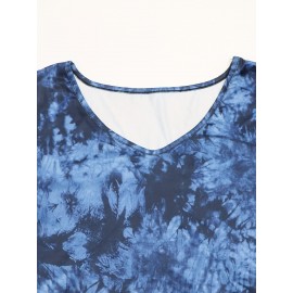 Plus Size Tie Dye Print T-Shirt, Casual V Neck Short Sleeve T-Shirt, Women's Plus Size Clothing Plus Size Tie Dye Print T-Shirt, Casual V Neck Short Sleeve T-Shirt, Women's Plus Size Clothing