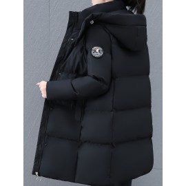 Elegant Plus Size Long Length Hooded Winter Coat with Zipper, 100% Polyester Non-Stretch Casual Style Jacket, Solid Color Warm Padded Outerwear with Regular Sleeves - Winter Collection Elegant Plus Size Long Length Hooded Winter Coat with Zipper, 100% Polyester Non-Stretch Casual Style Jacket, Solid Color Warm Padded Outerwear with Regular Sleeves - Winter Collection
