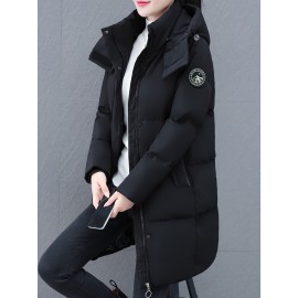 Elegant Plus Size Long Length Hooded Winter Coat with Zipper, 100% Polyester Non-Stretch Casual Style Jacket, Solid Color Warm Padded Outerwear with Regular Sleeves - Winter Collection Elegant Plus Size Long Length Hooded Winter Coat with Zipper, 100% Polyester Non-Stretch Casual Style Jacket, Solid Color Warm Padded Outerwear with Regular Sleeves - Winter Collection