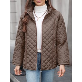 Women's Oversized Polyester Coat, Casual Hug Fit, Small Stand Collar, Long Sleeve, Zipper Closure, Autumn And Winter Warm Coat Women's Oversized Polyester Coat, Casual Hug Fit, Small Stand Collar, Long Sleeve, Zipper Closure, Autumn And Winter Warm Coat