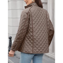 Women's Oversized Polyester Coat, Casual Hug Fit, Small Stand Collar, Long Sleeve, Zipper Closure, Autumn And Winter Warm Coat Women's Oversized Polyester Coat, Casual Hug Fit, Small Stand Collar, Long Sleeve, Zipper Closure, Autumn And Winter Warm Coat