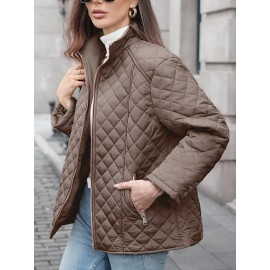 Women's Oversized Polyester Coat, Casual Hug Fit, Small Stand Collar, Long Sleeve, Zipper Closure, Autumn And Winter Warm Coat Women's Oversized Polyester Coat, Casual Hug Fit, Small Stand Collar, Long Sleeve, Zipper Closure, Autumn And Winter Warm Coat