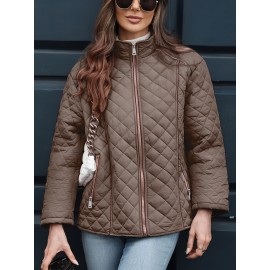 Women's Oversized Polyester Coat, Casual Hug Fit, Small Stand Collar, Long Sleeve, Zipper Closure, Autumn And Winter Warm Coat Women's Oversized Polyester Coat, Casual Hug Fit, Small Stand Collar, Long Sleeve, Zipper Closure, Autumn And Winter Warm Coat