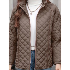 Women's Oversized Polyester Coat, Casual Hug Fit, Small Stand Collar, Long Sleeve, Zipper Closure, Autumn And Winter Warm Coat Women's Oversized Polyester Coat, Casual Hug Fit, Small Stand Collar, Long Sleeve, Zipper Closure, Autumn And Winter Warm Coat