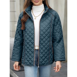 Women's Oversized Polyester Coat, Casual Hug Fit, Small Stand Collar, Long Sleeve, Zipper Closure, Autumn And Winter Warm Coat Women's Oversized Polyester Coat, Casual Hug Fit, Small Stand Collar, Long Sleeve, Zipper Closure, Autumn And Winter Warm Coat