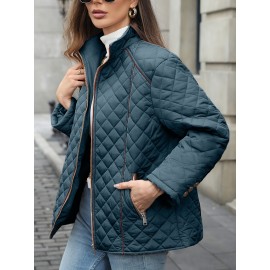 Women's Oversized Polyester Coat, Casual Hug Fit, Small Stand Collar, Long Sleeve, Zipper Closure, Autumn And Winter Warm Coat Women's Oversized Polyester Coat, Casual Hug Fit, Small Stand Collar, Long Sleeve, Zipper Closure, Autumn And Winter Warm Coat