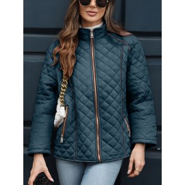 Women's Oversized Polyester Coat, Casual Hug Fit, Small Stand Collar, Long Sleeve, Zipper Closure, Autumn And Winter Warm Coat Women's Oversized Polyester Coat, Casual Hug Fit, Small Stand Collar, Long Sleeve, Zipper Closure, Autumn And Winter Warm Coat