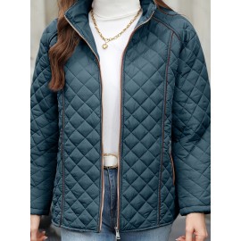 Women's Oversized Polyester Coat, Casual Hug Fit, Small Stand Collar, Long Sleeve, Zipper Closure, Autumn And Winter Warm Coat Women's Oversized Polyester Coat, Casual Hug Fit, Small Stand Collar, Long Sleeve, Zipper Closure, Autumn And Winter Warm Coat