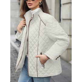 Women's Oversized Polyester Coat, Casual Hug Fit, Small Stand Collar, Long Sleeve, Zipper Closure, Autumn And Winter Warm Coat Women's Oversized Polyester Coat, Casual Hug Fit, Small Stand Collar, Long Sleeve, Zipper Closure, Autumn And Winter Warm Coat