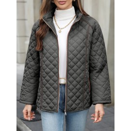 Women's Oversized Polyester Coat, Casual Hug Fit, Small Stand Collar, Long Sleeve, Zipper Closure, Autumn And Winter Warm Coat Women's Oversized Polyester Coat, Casual Hug Fit, Small Stand Collar, Long Sleeve, Zipper Closure, Autumn And Winter Warm Coat