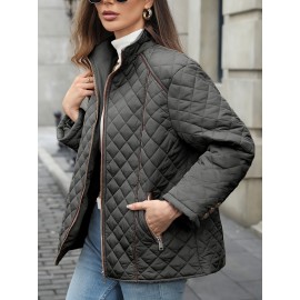 Women's Oversized Polyester Coat, Casual Hug Fit, Small Stand Collar, Long Sleeve, Zipper Closure, Autumn And Winter Warm Coat Women's Oversized Polyester Coat, Casual Hug Fit, Small Stand Collar, Long Sleeve, Zipper Closure, Autumn And Winter Warm Coat