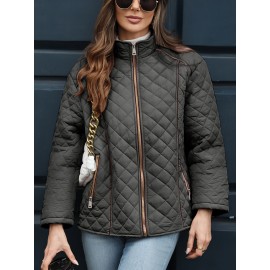 Women's Oversized Polyester Coat, Casual Hug Fit, Small Stand Collar, Long Sleeve, Zipper Closure, Autumn And Winter Warm Coat Women's Oversized Polyester Coat, Casual Hug Fit, Small Stand Collar, Long Sleeve, Zipper Closure, Autumn And Winter Warm Coat