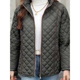 Women's Oversized Polyester Coat, Casual Hug Fit, Small Stand Collar, Long Sleeve, Zipper Closure, Autumn And Winter Warm Coat Women's Oversized Polyester Coat, Casual Hug Fit, Small Stand Collar, Long Sleeve, Zipper Closure, Autumn And Winter Warm Coat