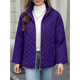 Women's Oversized Polyester Coat, Casual Hug Fit, Small Stand Collar, Long Sleeve, Zipper Closure, Autumn And Winter Warm Coat Women's Oversized Polyester Coat, Casual Hug Fit, Small Stand Collar, Long Sleeve, Zipper Closure, Autumn And Winter Warm Coat