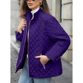 Women's Oversized Polyester Coat, Casual Hug Fit, Small Stand Collar, Long Sleeve, Zipper Closure, Autumn And Winter Warm Coat Women's Oversized Polyester Coat, Casual Hug Fit, Small Stand Collar, Long Sleeve, Zipper Closure, Autumn And Winter Warm Coat