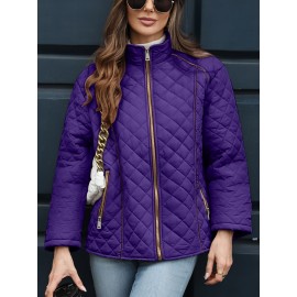 Women's Oversized Polyester Coat, Casual Hug Fit, Small Stand Collar, Long Sleeve, Zipper Closure, Autumn And Winter Warm Coat Women's Oversized Polyester Coat, Casual Hug Fit, Small Stand Collar, Long Sleeve, Zipper Closure, Autumn And Winter Warm Coat