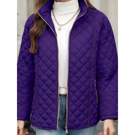 Women's Oversized Polyester Coat, Casual Hug Fit, Small Stand Collar, Long Sleeve, Zipper Closure, Autumn And Winter Warm Coat Women's Oversized Polyester Coat, Casual Hug Fit, Small Stand Collar, Long Sleeve, Zipper Closure, Autumn And Winter Warm Coat