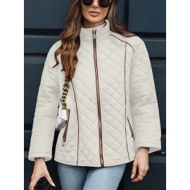 Women's Oversized Polyester Coat, Casual Hug Fit, Small Stand Collar, Long Sleeve, Zipper Closure, Autumn And Winter Warm Coat Women's Oversized Polyester Coat, Casual Hug Fit, Small Stand Collar, Long Sleeve, Zipper Closure, Autumn And Winter Warm Coat