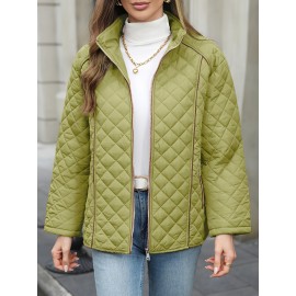 Women's Oversized Polyester Coat, Casual Hug Fit, Small Stand Collar, Long Sleeve, Zipper Closure, Autumn And Winter Warm Coat Women's Oversized Polyester Coat, Casual Hug Fit, Small Stand Collar, Long Sleeve, Zipper Closure, Autumn And Winter Warm Coat