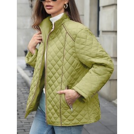 Women's Oversized Polyester Coat, Casual Hug Fit, Small Stand Collar, Long Sleeve, Zipper Closure, Autumn And Winter Warm Coat Women's Oversized Polyester Coat, Casual Hug Fit, Small Stand Collar, Long Sleeve, Zipper Closure, Autumn And Winter Warm Coat