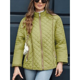 Women's Oversized Polyester Coat, Casual Hug Fit, Small Stand Collar, Long Sleeve, Zipper Closure, Autumn And Winter Warm Coat Women's Oversized Polyester Coat, Casual Hug Fit, Small Stand Collar, Long Sleeve, Zipper Closure, Autumn And Winter Warm Coat