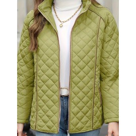 Women's Oversized Polyester Coat, Casual Hug Fit, Small Stand Collar, Long Sleeve, Zipper Closure, Autumn And Winter Warm Coat Women's Oversized Polyester Coat, Casual Hug Fit, Small Stand Collar, Long Sleeve, Zipper Closure, Autumn And Winter Warm Coat