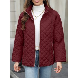 Women's Oversized Polyester Coat, Casual Hug Fit, Small Stand Collar, Long Sleeve, Zipper Closure, Autumn And Winter Warm Coat Women's Oversized Polyester Coat, Casual Hug Fit, Small Stand Collar, Long Sleeve, Zipper Closure, Autumn And Winter Warm Coat