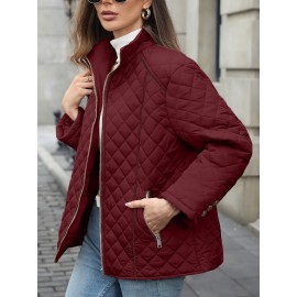 Women's Oversized Polyester Coat, Casual Hug Fit, Small Stand Collar, Long Sleeve, Zipper Closure, Autumn And Winter Warm Coat Women's Oversized Polyester Coat, Casual Hug Fit, Small Stand Collar, Long Sleeve, Zipper Closure, Autumn And Winter Warm Coat