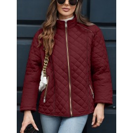 Women's Oversized Polyester Coat, Casual Hug Fit, Small Stand Collar, Long Sleeve, Zipper Closure, Autumn And Winter Warm Coat Women's Oversized Polyester Coat, Casual Hug Fit, Small Stand Collar, Long Sleeve, Zipper Closure, Autumn And Winter Warm Coat