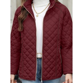 Women's Oversized Polyester Coat, Casual Hug Fit, Small Stand Collar, Long Sleeve, Zipper Closure, Autumn And Winter Warm Coat Women's Oversized Polyester Coat, Casual Hug Fit, Small Stand Collar, Long Sleeve, Zipper Closure, Autumn And Winter Warm Coat