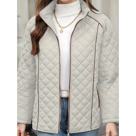 Women's Oversized Polyester Coat, Casual Hug Fit, Small Stand Collar, Long Sleeve, Zipper Closure, Autumn And Winter Warm Coat Women's Oversized Polyester Coat, Casual Hug Fit, Small Stand Collar, Long Sleeve, Zipper Closure, Autumn And Winter Warm Coat