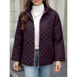 Women's Oversized Polyester Coat, Casual Hug Fit, Small Stand Collar, Long Sleeve, Zipper Closure, Autumn And Winter Warm Coat Women's Oversized Polyester Coat, Casual Hug Fit, Small Stand Collar, Long Sleeve, Zipper Closure, Autumn And Winter Warm Coat