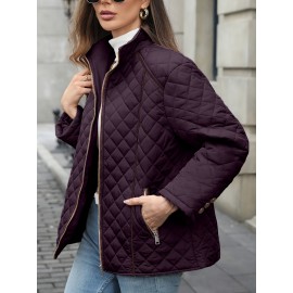 Women's Oversized Polyester Coat, Casual Hug Fit, Small Stand Collar, Long Sleeve, Zipper Closure, Autumn And Winter Warm Coat Women's Oversized Polyester Coat, Casual Hug Fit, Small Stand Collar, Long Sleeve, Zipper Closure, Autumn And Winter Warm Coat