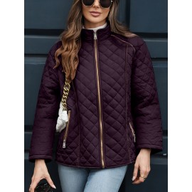 Women's Oversized Polyester Coat, Casual Hug Fit, Small Stand Collar, Long Sleeve, Zipper Closure, Autumn And Winter Warm Coat Women's Oversized Polyester Coat, Casual Hug Fit, Small Stand Collar, Long Sleeve, Zipper Closure, Autumn And Winter Warm Coat