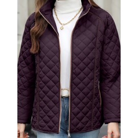 Women's Oversized Polyester Coat, Casual Hug Fit, Small Stand Collar, Long Sleeve, Zipper Closure, Autumn And Winter Warm Coat Women's Oversized Polyester Coat, Casual Hug Fit, Small Stand Collar, Long Sleeve, Zipper Closure, Autumn And Winter Warm Coat