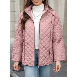 Women's Oversized Polyester Coat, Casual Hug Fit, Small Stand Collar, Long Sleeve, Zipper Closure, Autumn And Winter Warm Coat Women's Oversized Polyester Coat, Casual Hug Fit, Small Stand Collar, Long Sleeve, Zipper Closure, Autumn And Winter Warm Coat