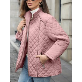 Women's Oversized Polyester Coat, Casual Hug Fit, Small Stand Collar, Long Sleeve, Zipper Closure, Autumn And Winter Warm Coat Women's Oversized Polyester Coat, Casual Hug Fit, Small Stand Collar, Long Sleeve, Zipper Closure, Autumn And Winter Warm Coat