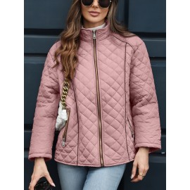 Women's Oversized Polyester Coat, Casual Hug Fit, Small Stand Collar, Long Sleeve, Zipper Closure, Autumn And Winter Warm Coat Women's Oversized Polyester Coat, Casual Hug Fit, Small Stand Collar, Long Sleeve, Zipper Closure, Autumn And Winter Warm Coat