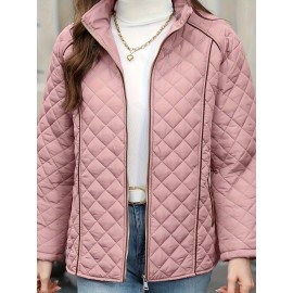 Women's Oversized Polyester Coat, Casual Hug Fit, Small Stand Collar, Long Sleeve, Zipper Closure, Autumn And Winter Warm Coat Women's Oversized Polyester Coat, Casual Hug Fit, Small Stand Collar, Long Sleeve, Zipper Closure, Autumn And Winter Warm Coat