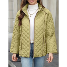 Women's Oversized Polyester Coat, Casual Hug Fit, Small Stand Collar, Long Sleeve, Zipper Closure, Autumn And Winter Warm Coat Women's Oversized Polyester Coat, Casual Hug Fit, Small Stand Collar, Long Sleeve, Zipper Closure, Autumn And Winter Warm Coat