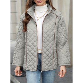 Women's Oversized Polyester Coat, Casual Hug Fit, Small Stand Collar, Long Sleeve, Zipper Closure, Autumn And Winter Warm Coat Women's Oversized Polyester Coat, Casual Hug Fit, Small Stand Collar, Long Sleeve, Zipper Closure, Autumn And Winter Warm Coat