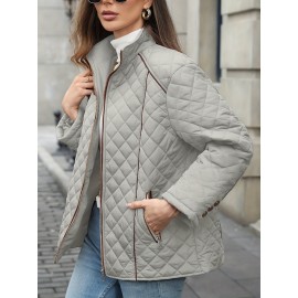 Women's Oversized Polyester Coat, Casual Hug Fit, Small Stand Collar, Long Sleeve, Zipper Closure, Autumn And Winter Warm Coat Women's Oversized Polyester Coat, Casual Hug Fit, Small Stand Collar, Long Sleeve, Zipper Closure, Autumn And Winter Warm Coat
