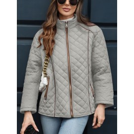 Women's Oversized Polyester Coat, Casual Hug Fit, Small Stand Collar, Long Sleeve, Zipper Closure, Autumn And Winter Warm Coat Women's Oversized Polyester Coat, Casual Hug Fit, Small Stand Collar, Long Sleeve, Zipper Closure, Autumn And Winter Warm Coat