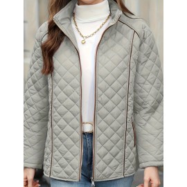 Women's Oversized Polyester Coat, Casual Hug Fit, Small Stand Collar, Long Sleeve, Zipper Closure, Autumn And Winter Warm Coat Women's Oversized Polyester Coat, Casual Hug Fit, Small Stand Collar, Long Sleeve, Zipper Closure, Autumn And Winter Warm Coat