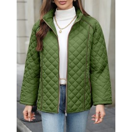 Women's Oversized Polyester Coat, Casual Hug Fit, Small Stand Collar, Long Sleeve, Zipper Closure, Autumn And Winter Warm Coat Women's Oversized Polyester Coat, Casual Hug Fit, Small Stand Collar, Long Sleeve, Zipper Closure, Autumn And Winter Warm Coat