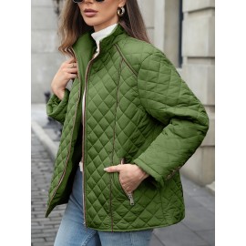 Women's Oversized Polyester Coat, Casual Hug Fit, Small Stand Collar, Long Sleeve, Zipper Closure, Autumn And Winter Warm Coat Women's Oversized Polyester Coat, Casual Hug Fit, Small Stand Collar, Long Sleeve, Zipper Closure, Autumn And Winter Warm Coat