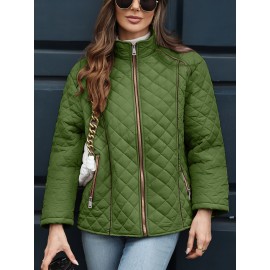 Women's Oversized Polyester Coat, Casual Hug Fit, Small Stand Collar, Long Sleeve, Zipper Closure, Autumn And Winter Warm Coat Women's Oversized Polyester Coat, Casual Hug Fit, Small Stand Collar, Long Sleeve, Zipper Closure, Autumn And Winter Warm Coat