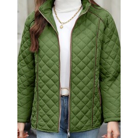 Women's Oversized Polyester Coat, Casual Hug Fit, Small Stand Collar, Long Sleeve, Zipper Closure, Autumn And Winter Warm Coat Women's Oversized Polyester Coat, Casual Hug Fit, Small Stand Collar, Long Sleeve, Zipper Closure, Autumn And Winter Warm Coat