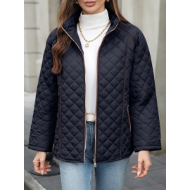 Women's Oversized Polyester Coat, Casual Hug Fit, Small Stand Collar, Long Sleeve, Zipper Closure, Autumn And Winter Warm Coat Women's Oversized Polyester Coat, Casual Hug Fit, Small Stand Collar, Long Sleeve, Zipper Closure, Autumn And Winter Warm Coat